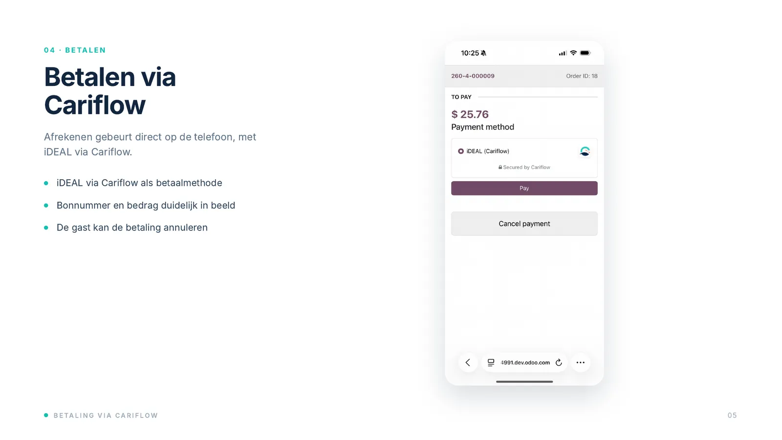 Schermafbeelding: Betalen op de telefoon via Cariflow