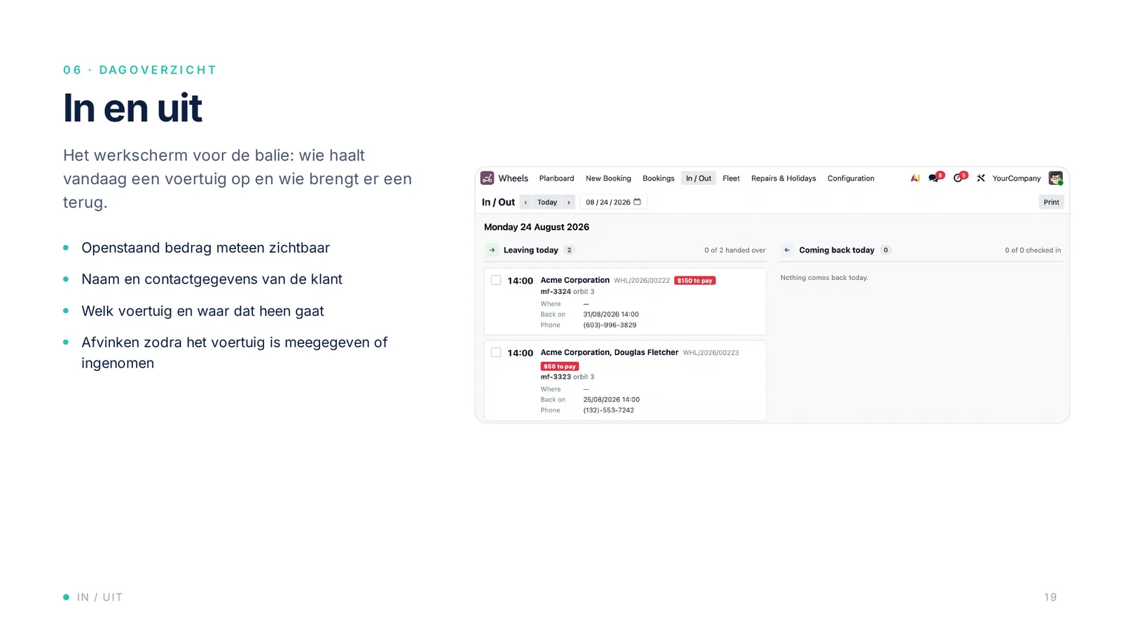 Schermafbeelding: Dagoverzicht in en uit