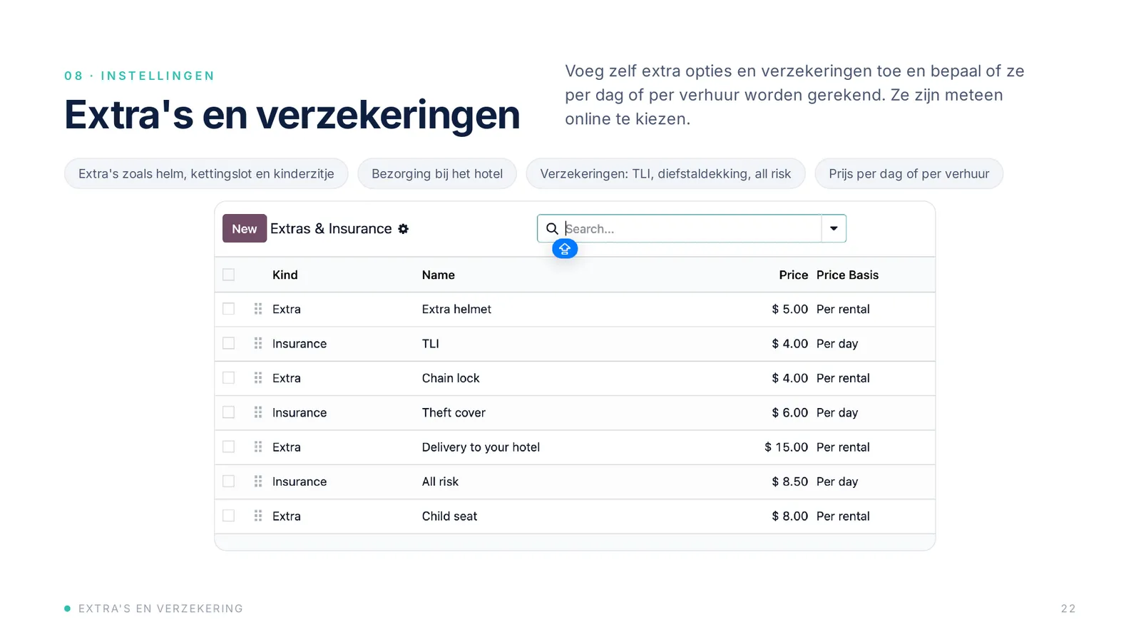 Schermafbeelding: Extra’s & verzekeringen